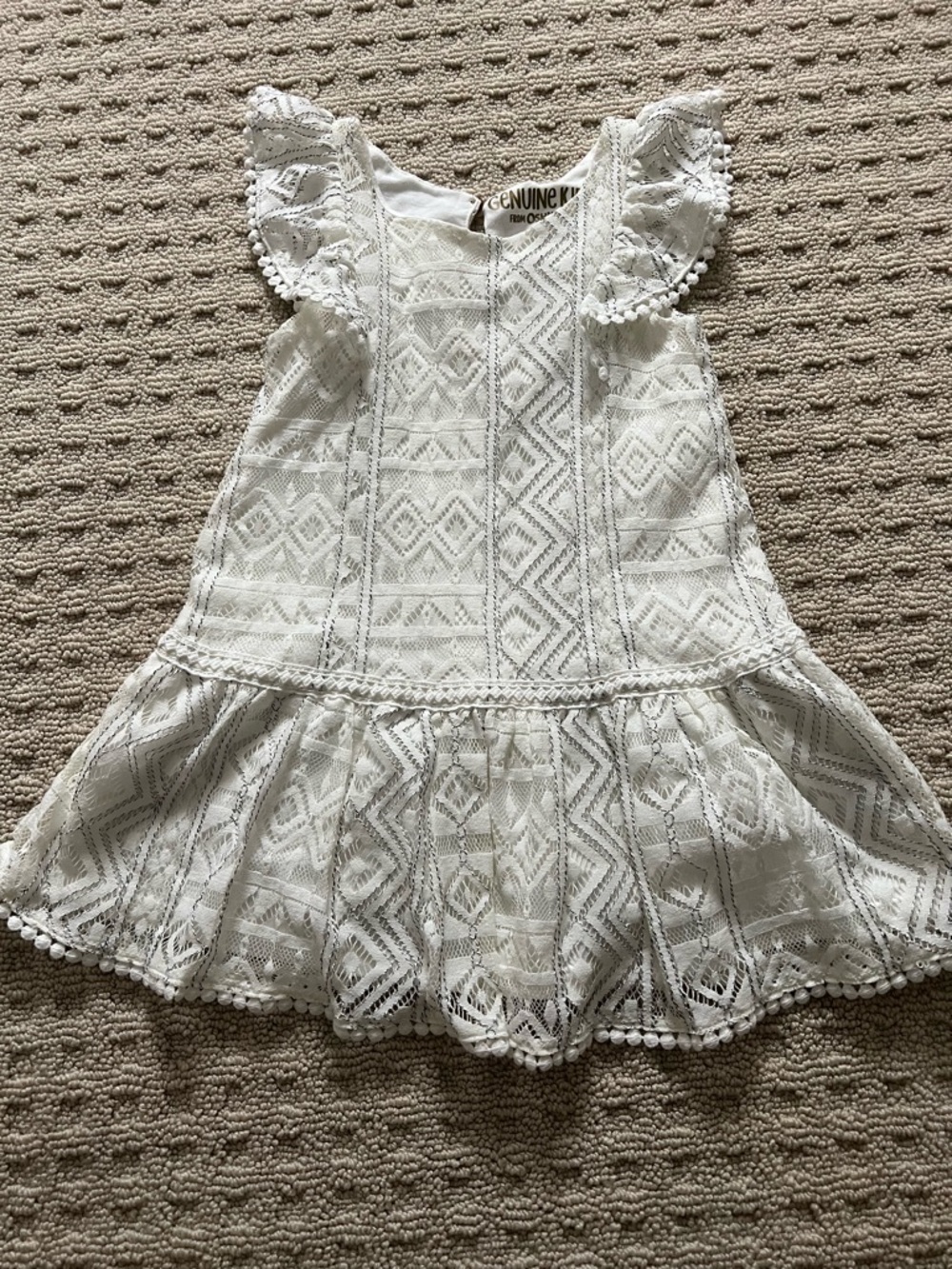 Gymboree White Lace Flutter Dress with Pom Trim
